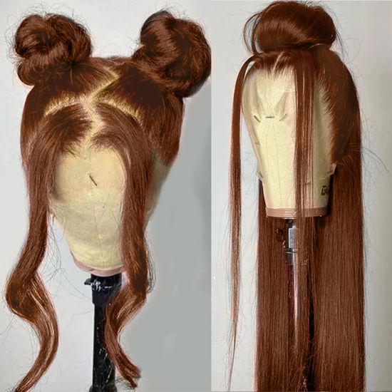 Picture of ANDRIA Brown Straight Lace Front Wigs 13x6 Glueless Lace Wigs Synthetic Heat Resistant Fiber Hair Wig With Baby Hair Natural Hairline For Women Reddish Brown Color Long Silk Straight Natural Wig
