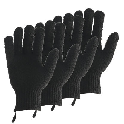 Picture of 2 Pairs Bath Exfoliating Gloves for men and women - CLEEDY 4 Pcs Heavy and Large Exfoliating Gloves Scrubbing for Shower, Spa, Massage - Scrub Exfoliating Mitts for Body, Face, Hand and Foot (black)