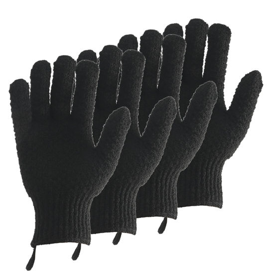 Picture of 2 Pairs Bath Exfoliating Gloves for men and women - CLEEDY 4 Pcs Heavy and Large Exfoliating Gloves Scrubbing for Shower, Spa, Massage - Scrub Exfoliating Mitts for Body, Face, Hand and Foot (black)