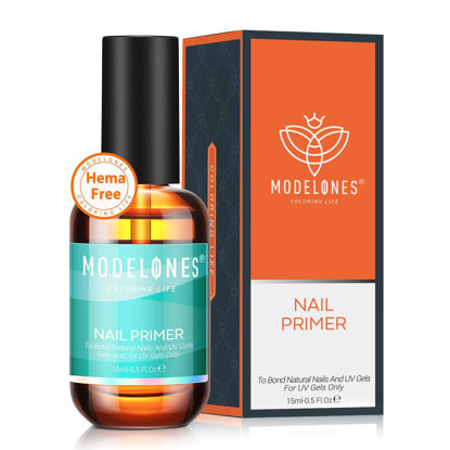 Picture of modelones Nail Primer, 15 ml Acid Free No Lift Nail Prep Dehydrator Bond Primer, Hema-Free Nail Bonder for Gel Nail Polish Nail Supplies Set
