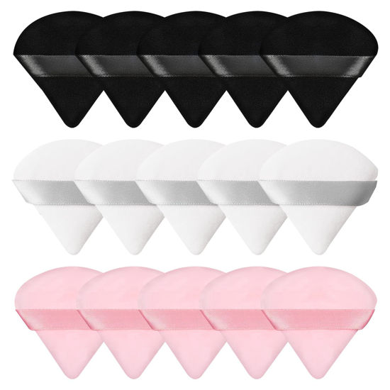 Picture of Pimoys 15 Pieces Powder Puff Face Triangle Makeup Puffs for Loose Powder Setting Powder Foundation Sponge Beauty Makeup Tool
