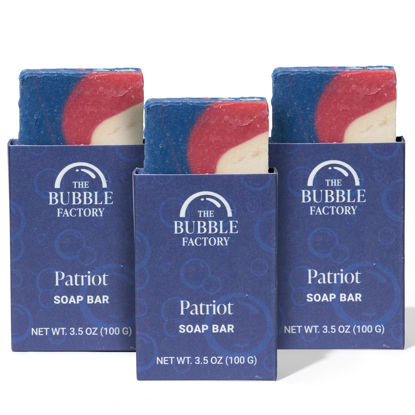 Picture of The Bubble Factory Handmade Natural Bath & Body Soap Bar, Vegan, All-Natural, Palm Oil Free, Made in USA with Shea Butter + Essential Oils, Patriot, 3 Bars