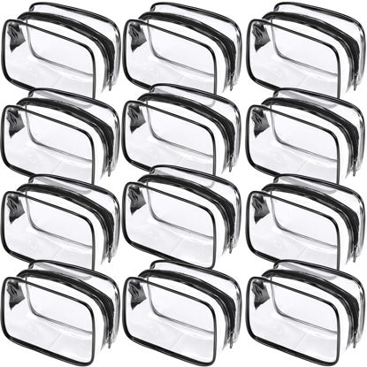 Picture of Weewooday 12 Pieces Clear Cosmetics Bag PVC Zippered Clear Toiletry Carry Pouch Cosmetic Makeup Bag Waterproof Makeup Bag Vinyl Plastic Organizer Case for Vacation Bathroom(Small,Black)