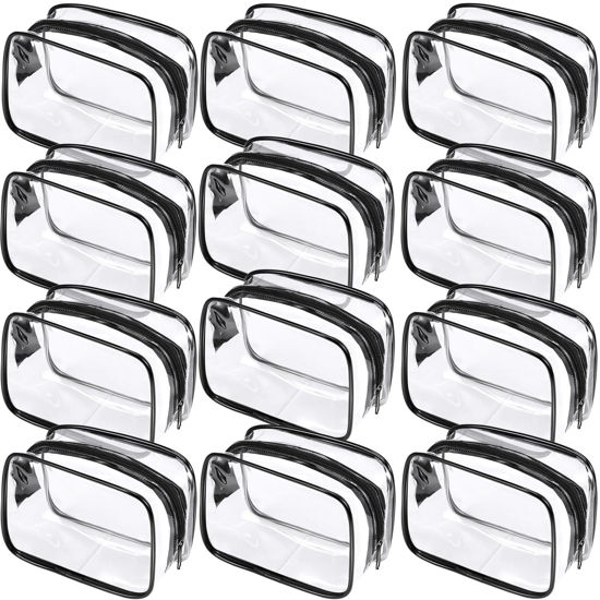 Picture of Weewooday 12 Pieces Clear Cosmetics Bag PVC Zippered Clear Toiletry Carry Pouch Cosmetic Makeup Bag Waterproof Makeup Bag Vinyl Plastic Organizer Case for Vacation Bathroom(Small,Black)