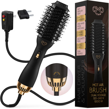 Picture of Professional Dual Voltage Blowout Hair Dryer Brush for European Travel 110V-120V/220V-240V, Black Gold Dryer and Volumizer, Hot Air Brush for Women, 2.4 INCHES Oval Shape