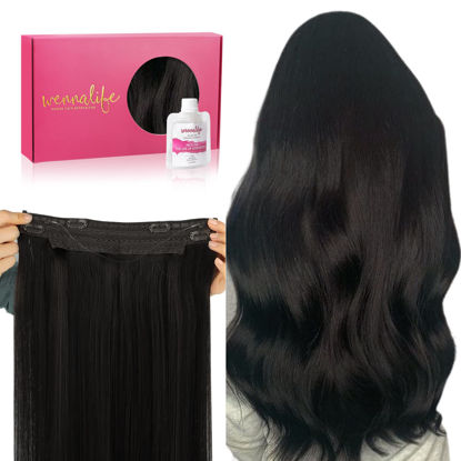 Picture of WENNALIFE Wire Hair Extensions (Increase 50% Lifespan) Real Human Hair 14 inch 75g Natural Black Remy Hair Extensions Invisible Transparent Wire Fish Line Hair Extensions Straight Real Hair Extensions