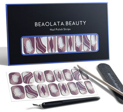Picture of BEAOLATA Nail Polish Strips, 32 Nail Wraps, Nail Stickers, Gel Nail Strips, Easy Apply& Remove, Long Lasting, Safe for Nails, Salon Quality(Purple & White line)