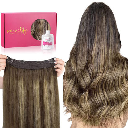 Picture of WENNALIFE (Increase 50% Lifespan) Real Human Hair 14 inch 75g Balayage Chocolate Brown to Caramel Blonde Remy Wire Invisible Fish Line Real Hair Extensions