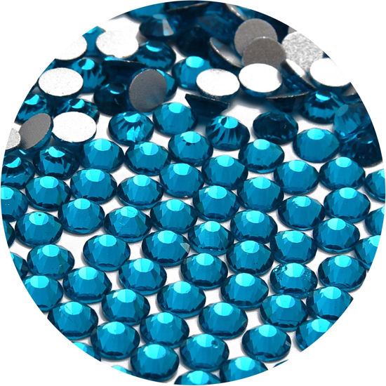 Picture of NCB 2000pcs Flatback Round Glass Nail Art Rhinestones Crystal for DIY Making Accessories Shoes, Clothes, Face Art, Bags, Manicure (Blue Zircon, SS12 2000pcs)