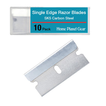 Picture of Single Edge Razor Blade 10 Pack - Straight Edge Razor - Ten Super Sharp Flat Blades in Convenient Storage Dispenser - Heavy Duty SK5 Oven Scraper Razor Tool Refills - Single Sided Blade - Easy Install