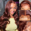 Picture of KeaBalo Reddish Brown Lace Front Wigs Human Hair Pre Plucked With Baby Hair 13x4 Body Wave Colored Wigs for Women 180% Density HD Lace Frontal Wigs Human Hair 22 Inch