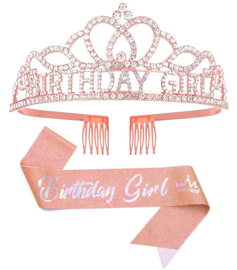 Picture of Queenship Birtthday Tiara Crown with Sash for Women Birthday Party (Rose)