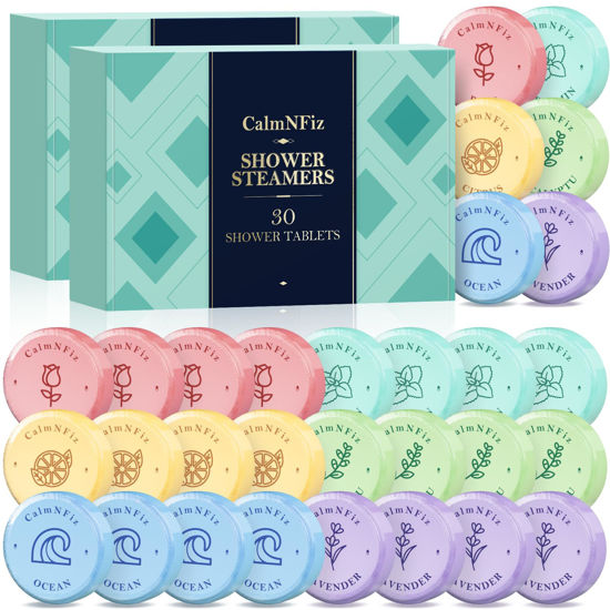 Picture of CalmNFiz 60 Pack Shower Steamers, Shower Bath Bombs with Natural Fragrance - Holiday Presents - Self-Care Presents for Women and Men, Relaxation Birthday Presents