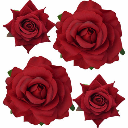 Picture of Topbuti Rose Hair Clip Flower Hairpin Rose Brooch Floral Clips, 4 Pcs Fabric Rose Flowers Hair Clips Mexican Hair Flowers Pin up Headpieces for Woman Girl Wedding Party Mother's Day