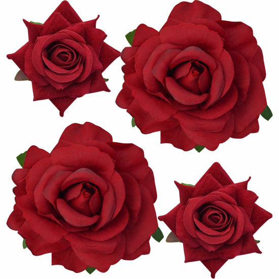 Picture of Topbuti Rose Hair Clip Flower Hairpin Rose Brooch Floral Clips, 4 Pcs Fabric Rose Flowers Hair Clips Mexican Hair Flowers Pin up Headpieces for Woman Girl Wedding Party Mother's Day