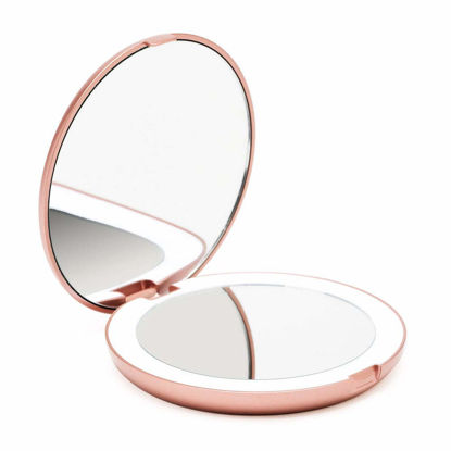 Picture of Fancii LED Lighted Travel Makeup Mirror, 1x/10x Magnification - Daylight LED, Compact, Portable, Large 5" Wide Illuminated Folding Mirror (Lumi) Rose Gold