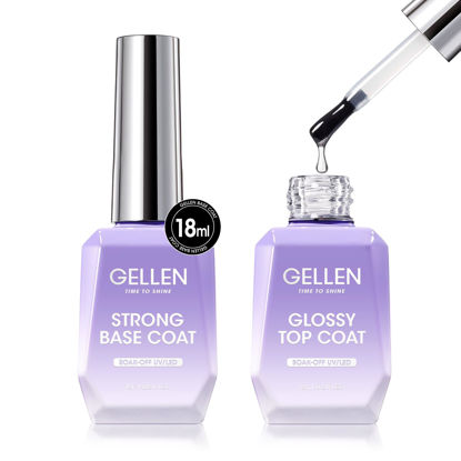 Picture of Gellen Gel Top Coat and Base Coat 2 Pcs 18ml Superior Base Coat Top Coat Set No Wipe Soak Off Ultra Glossy Top Coat Gel Nail Polish UV LED Clear Nail Polish Long Lasting for 28+ Days
