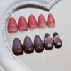 Picture of Flower Press on Nails Short Almond Fake Nails Purple Pink Ombre False Nails with Embossment Design Pearl Glue on Nails Artificial Acrylic Nail Full Cover Stick on Nails for Women Manicure 24Pcs