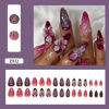 Picture of Flower Press on Nails Short Almond Fake Nails Purple Pink Ombre False Nails with Embossment Design Pearl Glue on Nails Artificial Acrylic Nail Full Cover Stick on Nails for Women Manicure 24Pcs