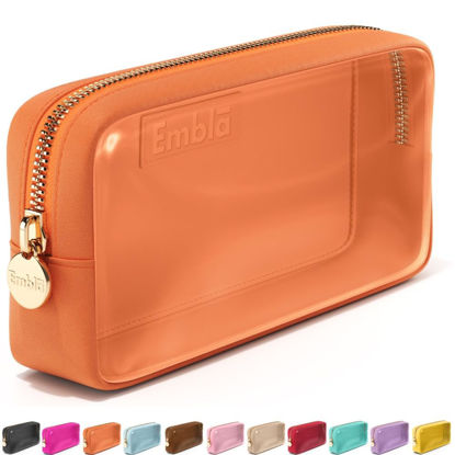 Picture of Embla Clear Cosmetic Bag Makeup Case, Clear Zipper Make Up Pouch and Toiletry Travel Tote, Cute Skincare Pouches for Women Girls, Preppy Purse Cosmetic Organizer, Mini Small Makeup Bags, Peach