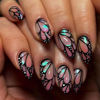 Picture of QQPPOLIU Almond Press on Nails,Medium Press on Nails Almond Shape with Butterfly Designs 3D Glue on Nails 24pcs for Girl