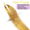 Picture of MISSUHUI Hair Tinsel with Tools 47Inch 1200 Strands Hair Tinsel Kit Glitter Hair Extensions Sparkling Shiny Hair Extensions Fairy Hair Tinsel Strands Kit Heat Resistant for Women Girls 6Pcs (Gold)