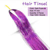 Picture of MISSUHUI 6 Pieces Fairy Hair Tinsel Kit with Tools 48 Inch 1200 Strands Glitter Tinsel Hair Extensions Sparkling Shiny Hair Tinsel Strands Kit Heat Resistant for Women Girls Children (Purple Set)