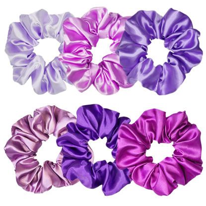 Picture of Sufermoe 6 Pcs Satin Silk Hair Scrunchies, Soft Hair Ties for Women and Girls, 4.5 Inch Hair Bands, Assorted Purple