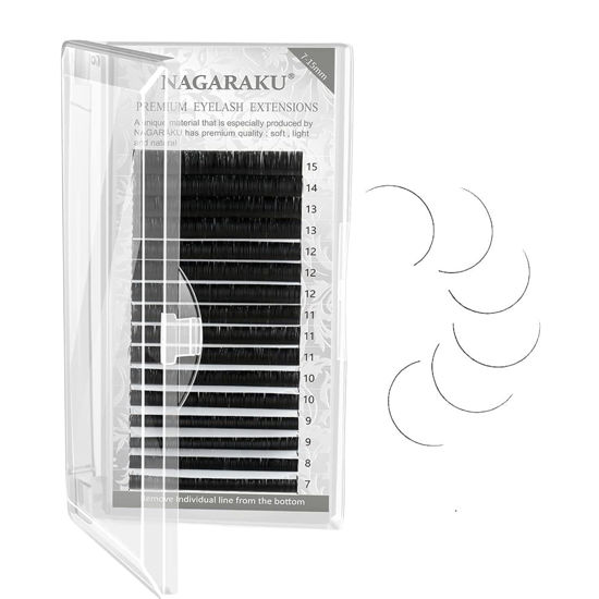 Picture of NAGARAKU Eyelash Extensions Individual Lashes 0.03 DD curl 7-15mm Mix Tray Classic Matte Black Soft Natural Faux Mink 16 rows