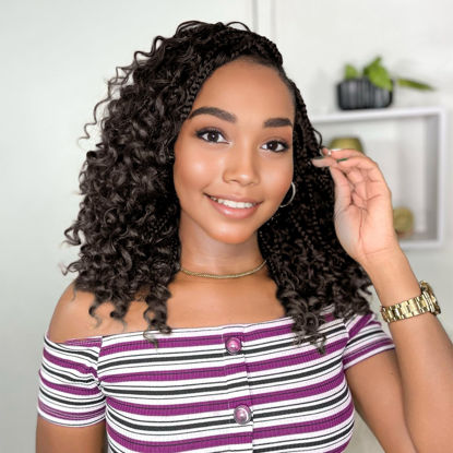Picture of Yewell Goddess Box Braids Crochet Hair 10 Inch Boho Crochet Box Braids With Curly Ends,9 Packs Bohomian Box Braids Crochet Hair For Black Women Pre Looped Box Braids Crochet Hair (10Inch,4)