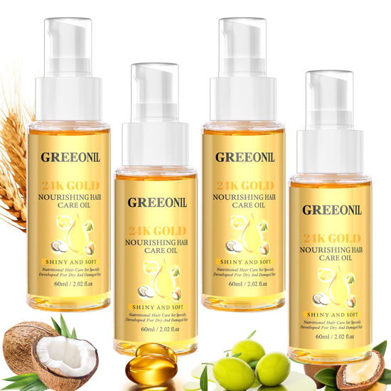 Picture of GREEONIL Argan, Coconut, and Olive Oil Nourishing Hair Treatment with Vitamin E for Frizz Control, Add Shine,Nourishing Hair Oil for Split Ends Hair Treatment, 4 Pack