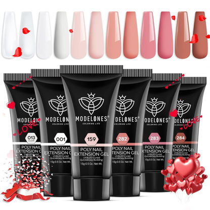 Picture of modelones Poly Nail Gel Set, 6 Colors Nude Pink Brown Daily Collection Poly Extension Gel Set Builder Nail Gel French Manicure DIY Design Nail Art Home Salon Beauty Gift