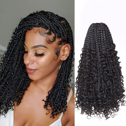 Picture of Beverlee 14 Inch Boho Box Braids 8 Packs 128 Strands Goddess Box Braids Crochet Hair Bohemian Hippie Braids Braiding Hair Box Braids with Curly Ends Messy Pre-looped Synthetic Crochet Hair for Black