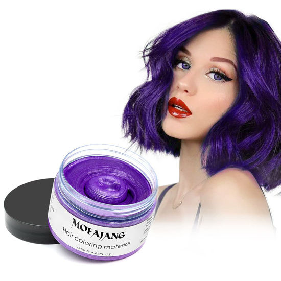 Picture of Purple Hair Styling Wax, SOVONCARE Instant Hairstyle Cream Hair Pomades Mud Natural Hair Clay Unisex for Party Cosplay Halloween Date 4.23 oz (Purple)