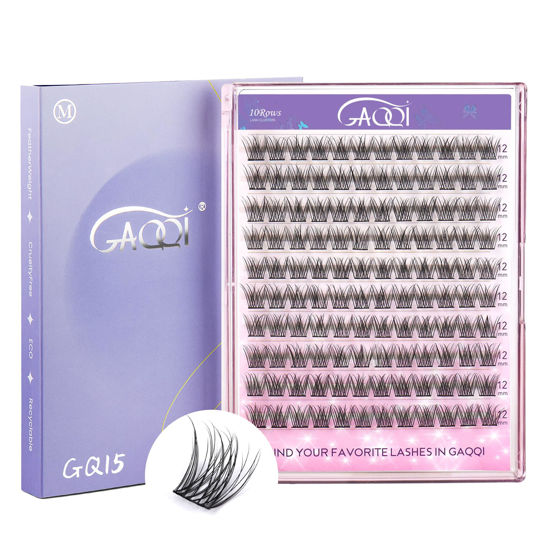 Picture of GAQQI Lash Clusters, Eyelash Clusters 120PCS C Curl Individual Lashes, Wispy Cluster Eyelash Extension 12mm Only, Natural Looking Cluster Lashes （GQ15, C Curl, 12mm)
