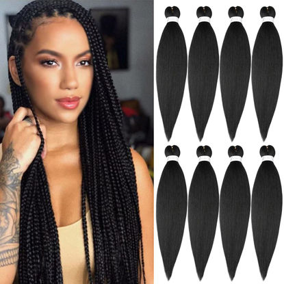 Picture of Pre Stretched Braiding Hair Natural Black Long Braiding Hair 32 Inch 8 Packs Braiding Hair Extensions Professional Synthetic Fiber Crochet Twist Braids(32inch,#1B)