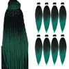 Picture of Pre-Stretched Braiding Hair Extensions Ombre Black to Green - 20 inch 8 Packs Synthetic Crochet Braids, Hot Water Setting Professional Soft Yaki Texture (20inch,#1B/Green)