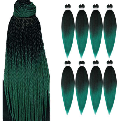 Picture of Pre-Stretched Braiding Hair Extensions Ombre Black to Green - 20 inch 8 Packs Synthetic Crochet Braids, Hot Water Setting Professional Soft Yaki Texture (20inch,#1B/Green)