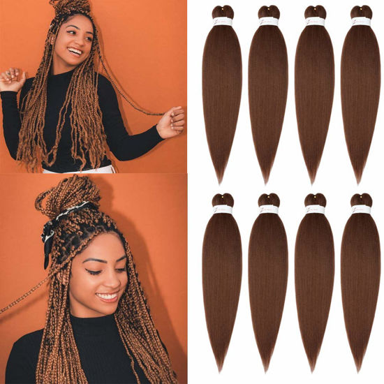 Picture of ShowCoco Braiding Hair Pre Stretched Braiding Hair Auburn Brown 26 Inch - 8 Packs Crochet Braids Hair Yaki Straight Hair For Women Hot Water Setting(26inch,#30)