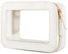 Picture of XUGUXA Clear Makeup Bag, Travel Toiletry Organizer with Zipper, Portable Leather Cosmetic Case with Handle, TSA Approved Transparent Make Up Storage Bags, Car Essentials for Women Gift (Medium White)