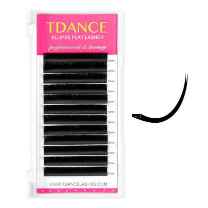 Picture of TDANCE Classic Lash Extensions Flat Lashes Eyelash Extensions 0.2mm C Curl Ellipse Eyelash Extensions 13mm Mixed Black Matte Individual Lashes Salon Use(Flat,C-0.2,13mm)