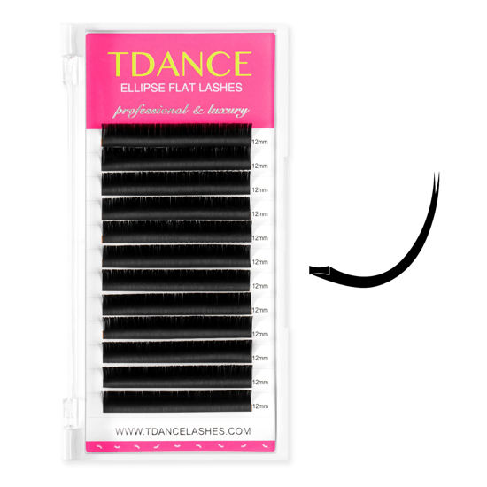 Picture of TDANCE Classic Lash Extensions Flat Lashes Eyelash Extensions 0.2mm C Curl Ellipse Eyelash Extensions 11mm Mixed Black Matte Individual Lashes Salon Use(Flat,C-0.2,11mm)
