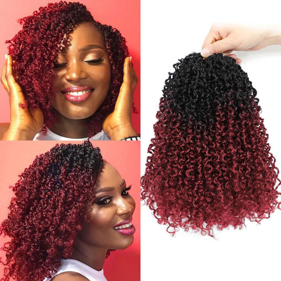 Picture of Aksice 10 Inch 8 Packs Yanky Twist Crochet Hair for Women Pre-looped Mini Twist Hair Bohemian Passion Twist Crochet Hair Boho Crochet Braids Synthetic (1B/BUG#)