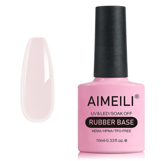 Picture of AIMEILI Hema Free Rubber Base Gel For Nails, Soak Off U V LED Clear Sheer Gel Nail Polish, 4 in 1 Nail Strengthen/Enhance/Base Coat/Color Gel Polish - (430) 10ml