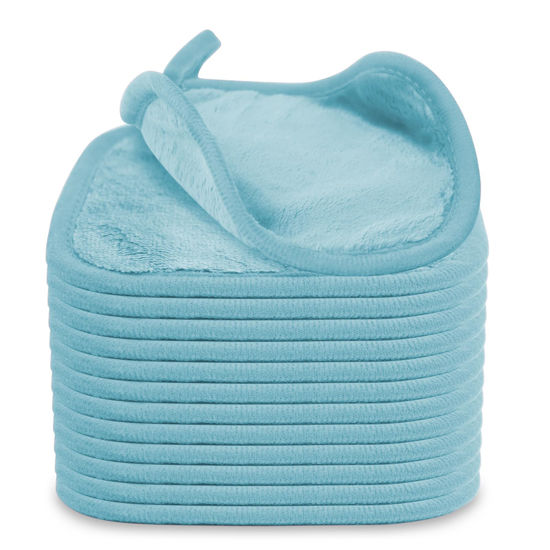 Picture of Puomue Makeup Remover Cloth 12 Pack, Ultra Soft and Reusable Microfiber Makeup Remover Towels for All Skin Types, Perfect Face Towels for Women, 6 Inch X 6 Inch, Blue