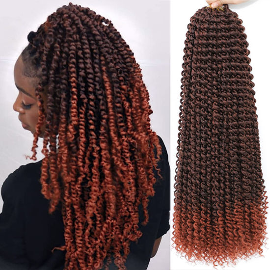 Picture of Passion Twist Hair Copper Red 18 Inch 8 Packs Water Wave Passion Twist Crochet Hair Curly Braiding Hair Long Spring Twist Hair Crochet Braids Synthetic Hair Extension (18 Inch (Pack of 8), T350)