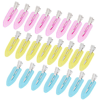 Picture of Wobe 24pcs No Bend Hair Clips Pin Curl Clips No Crease Hair Clip for Hairstyle Bangs Makeup Application Hairdressing Hairpins Styling Clips for Hair Salon Barber (Translucent Pink Blue Yellow)