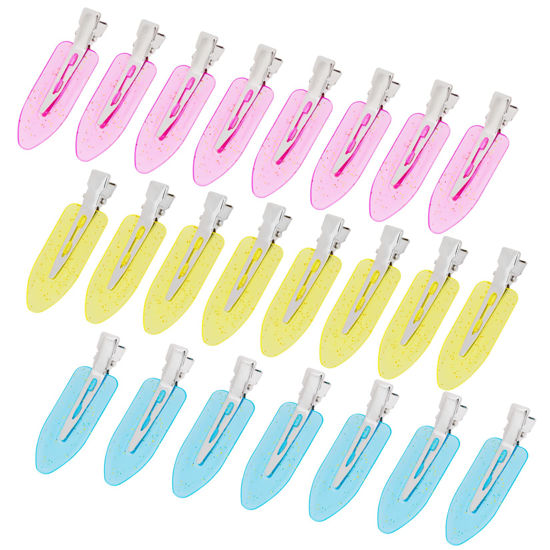 Picture of Wobe 24pcs No Bend Hair Clips Pin Curl Clips No Crease Hair Clip for Hairstyle Bangs Makeup Application Hairdressing Hairpins Styling Clips for Hair Salon Barber (Translucent Pink Blue Yellow)