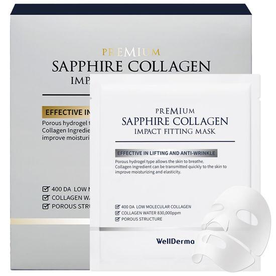 Picture of WELLDERMA Sapphire Collagen Face Mask 8ea - Overnight Hydrating & Firming Korean Hydrogel Mask with High Norwegian Collagen Content - Deep Absorption, Moisturizing, Elasticity Boost for All Skin Types