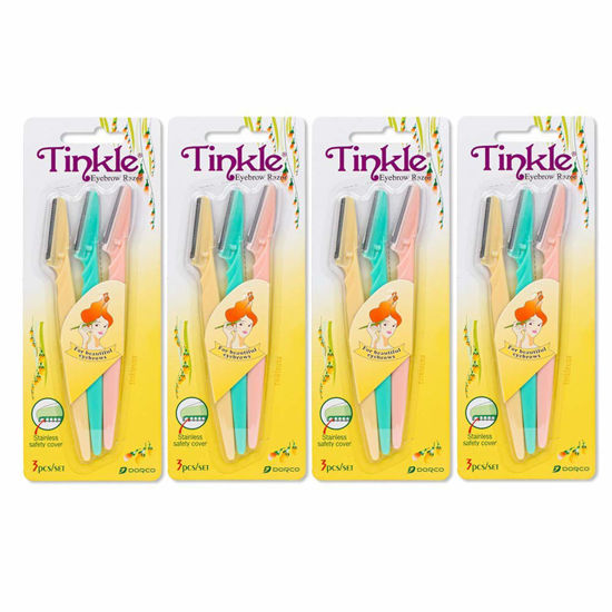 Picture of Dorco Tinkle Eyebrow Razors | 12 Count (4 Packs of 3) | Precision Eyebrow Trimmer & Dermaplaning Tool for Safe, Effortless Hair Removal | Perfect Beauty Gift for Spa Days